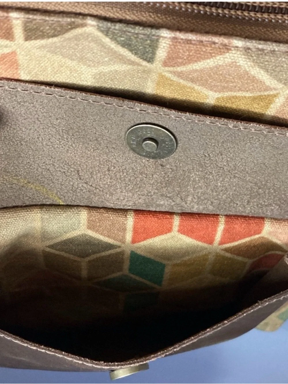 Multicolor Geometric Canvas Backpack with Brown Leather Pocket, Cott n Curls